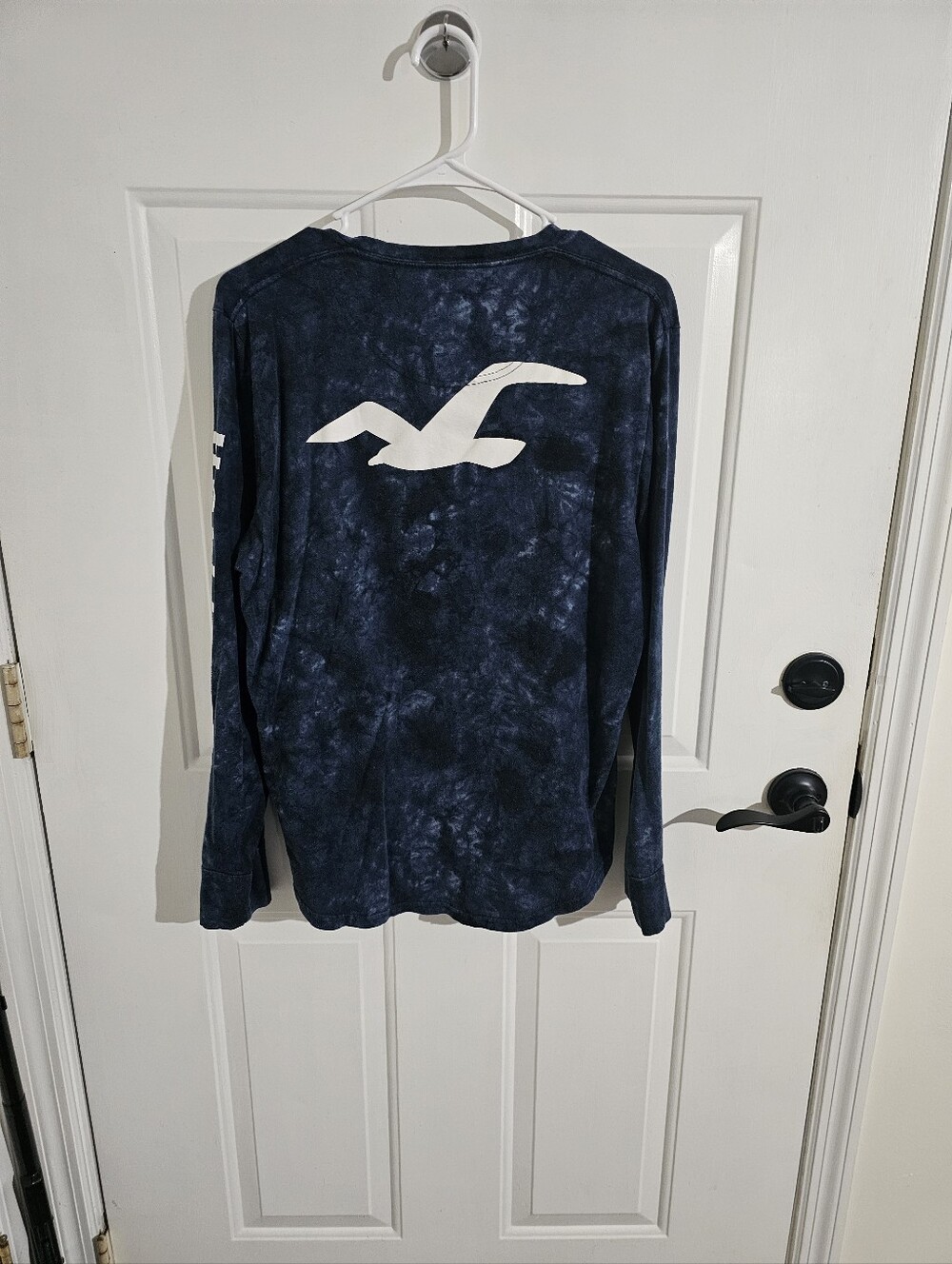 Hollister Navy Tie-Dye Long Sleeve with White Seagull Logo